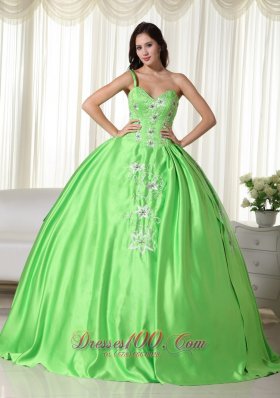 Off the Shoulder Taffeta Embroidery Green Quinceanera Dress