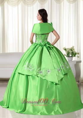 Off the Shoulder Taffeta Embroidery Green Quinceanera Dress