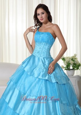 Taffeta Off the Shoulder Aqua Blue Embroidery Quinceanera Dress