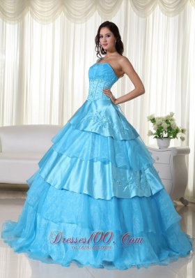 Taffeta Off the Shoulder Aqua Blue Embroidery Quinceanera Dress