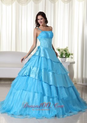 Taffeta Off the Shoulder Aqua Blue Embroidery Quinceanera Dress