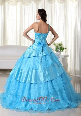 Taffeta Off the Shoulder Aqua Blue Embroidery Quinceanera Dress