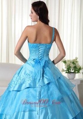 Taffeta Off the Shoulder Aqua Blue Embroidery Quinceanera Dress