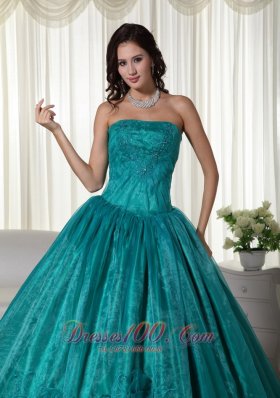 Plus Size Turquoise Organza Beading Quinceanera Dress