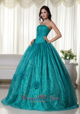 Plus Size Turquoise Organza Beading Quinceanera Dress