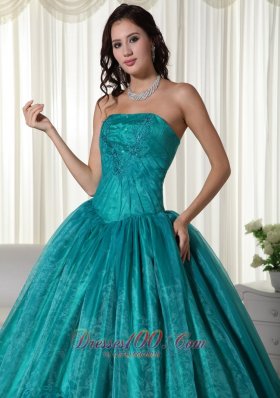 Plus Size Turquoise Organza Beading Quinceanera Dress