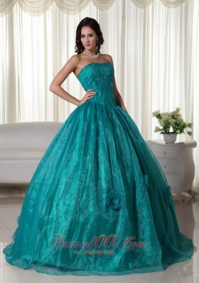 Plus Size Turquoise Organza Beading Quinceanera Dress