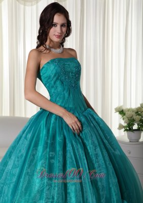 Plus Size Turquoise Organza Beading Quinceanera Dress