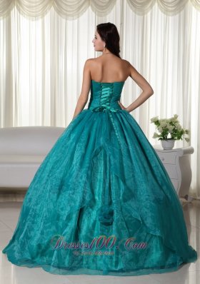 Plus Size Turquoise Organza Beading Quinceanera Dress