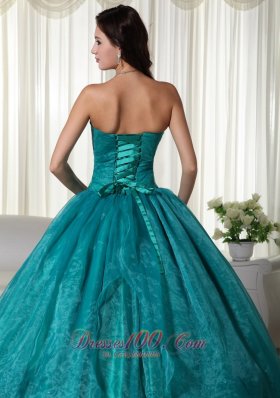 Plus Size Turquoise Organza Beading Quinceanera Dress