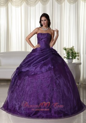 Strapless Purple Ball Gown Tulle Beading Quinceanera Dress