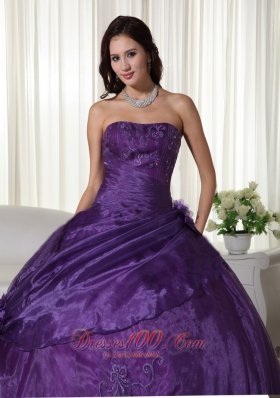 Strapless Purple Ball Gown Tulle Beading Quinceanera Dress