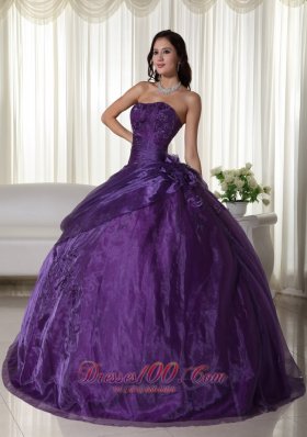 Strapless Purple Ball Gown Tulle Beading Quinceanera Dress