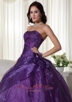 Strapless Purple Ball Gown Tulle Beading Quinceanera Dress