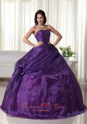 Strapless Purple Ball Gown Tulle Beading Quinceanera Dress