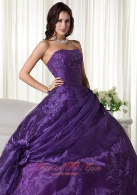 Strapless Purple Ball Gown Tulle Beading Quinceanera Dress