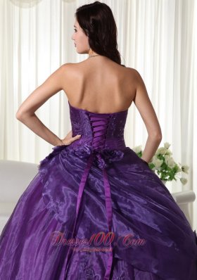 Strapless Purple Ball Gown Tulle Beading Quinceanera Dress