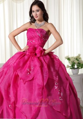 Organza Appliques Fuchsia Ball Gown Quinceanera Dress