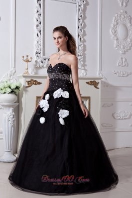 Black Sweet 16 Dress Beading and Hand Made Flowers Organza