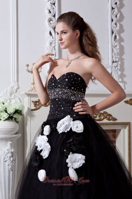 Black Sweet 16 Dress Beading and Hand Made Flowers Organza