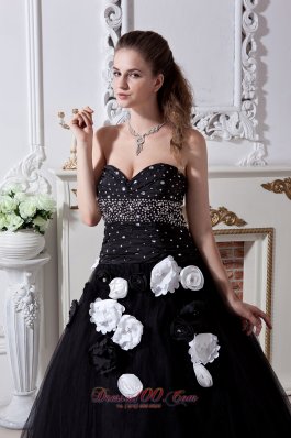 Black Sweet 16 Dress Beading and Hand Made Flowers Organza