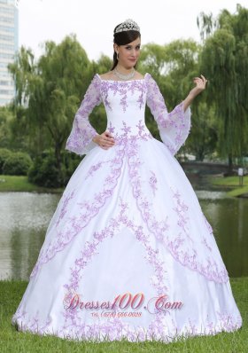 Embroidery Long Sleeves Sweet 16 Party Dress With Square Neckline