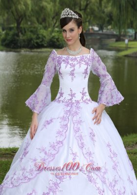 Embroidery Long Sleeves Sweet 16 Party Dress With Square Neckline