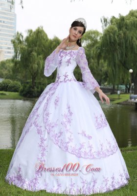 Embroidery Long Sleeves Sweet 16 Party Dress With Square Neckline