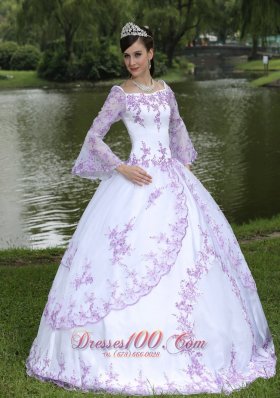 Embroidery Long Sleeves Sweet 16 Party Dress With Square Neckline