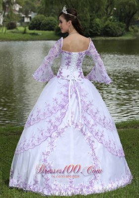 Embroidery Long Sleeves Sweet 16 Party Dress With Square Neckline