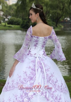 Embroidery Long Sleeves Sweet 16 Party Dress With Square Neckline