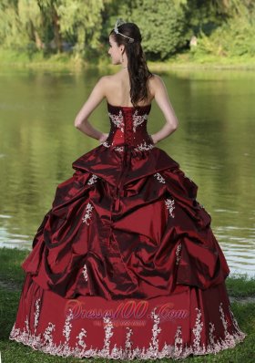 Burgundy Quinceanera Dress Party Wear Satin Embroidery