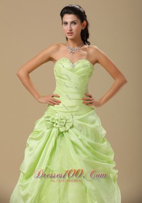 Yellow Green Folwers and Ruching Dress for Quinces