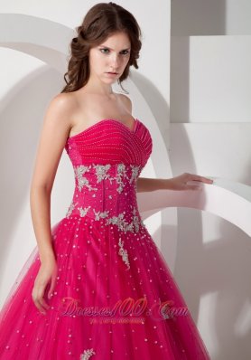 Coral Red Tulle Appliques and Beading Dress for Quinceaneras