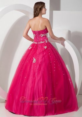 Coral Red Tulle Appliques and Beading Dress for Quinceaneras