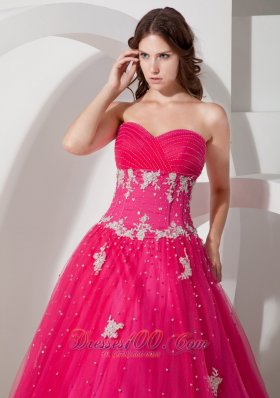 Coral Red Tulle Appliques and Beading Dress for Quinceaneras