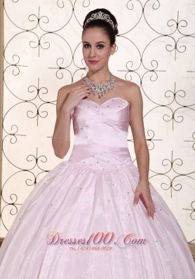 Baby Pink Organza Quinceanera Dress Beaded Decorate