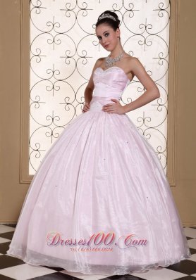 Baby Pink Organza Quinceanera Dress Beaded Decorate