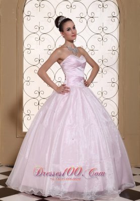 Baby Pink Organza Quinceanera Dress Beaded Decorate