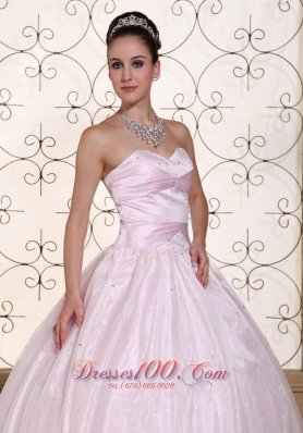 Baby Pink Organza Quinceanera Dress Beaded Decorate