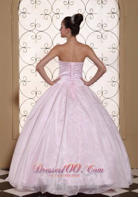 Baby Pink Organza Quinceanera Dress Beaded Decorate