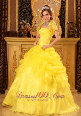 Yellow Quinceanera Dress with Jacket Organza Appliques