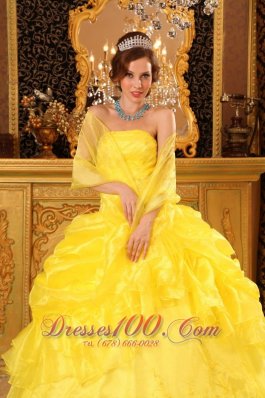 Yellow Quinceanera Dress with Jacket Organza Appliques