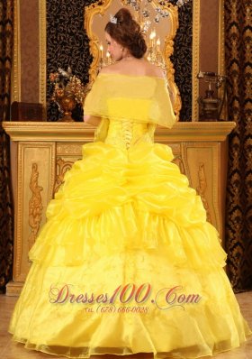 Yellow Quinceanera Dress with Jacket Organza Appliques