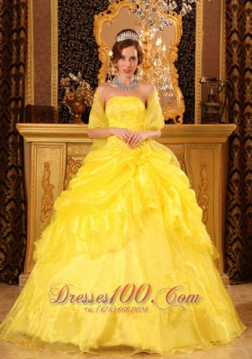 Yellow Quinceanera Dress with Jacket Organza Appliques