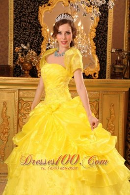 Yellow Quinceanera Dress with Jacket Organza Appliques