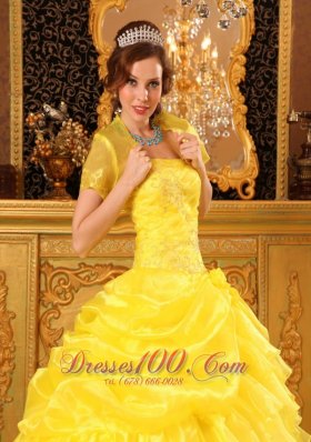 Yellow Quinceanera Dress with Jacket Organza Appliques