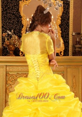 Yellow Quinceanera Dress with Jacket Organza Appliques