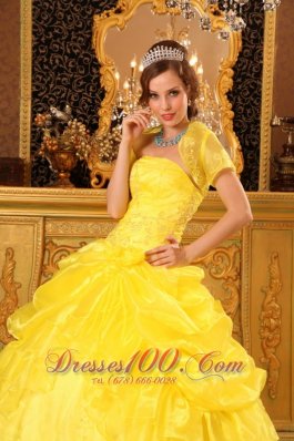 Yellow Quinceanera Dress with Jacket Organza Appliques