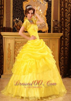 Yellow Quinceanera Dress with Jacket Organza Appliques